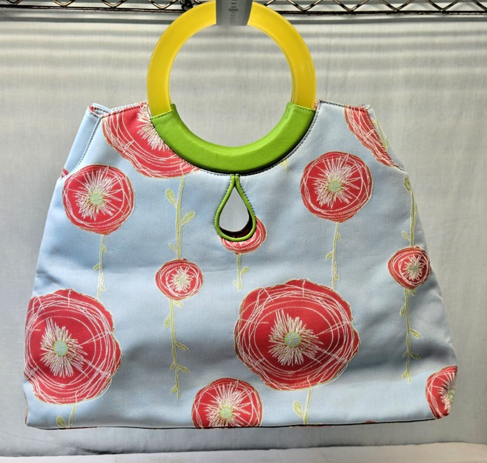 Preston & York Floral Purse Bag Double Yellow Lucite Handles Vintage 90's